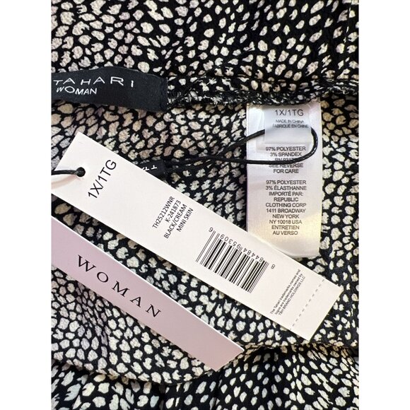 NWT Tahari Skirt Dotted Pleated Plus 1X Black Cream Polyester Elastic Waist - Picture 4 of 7